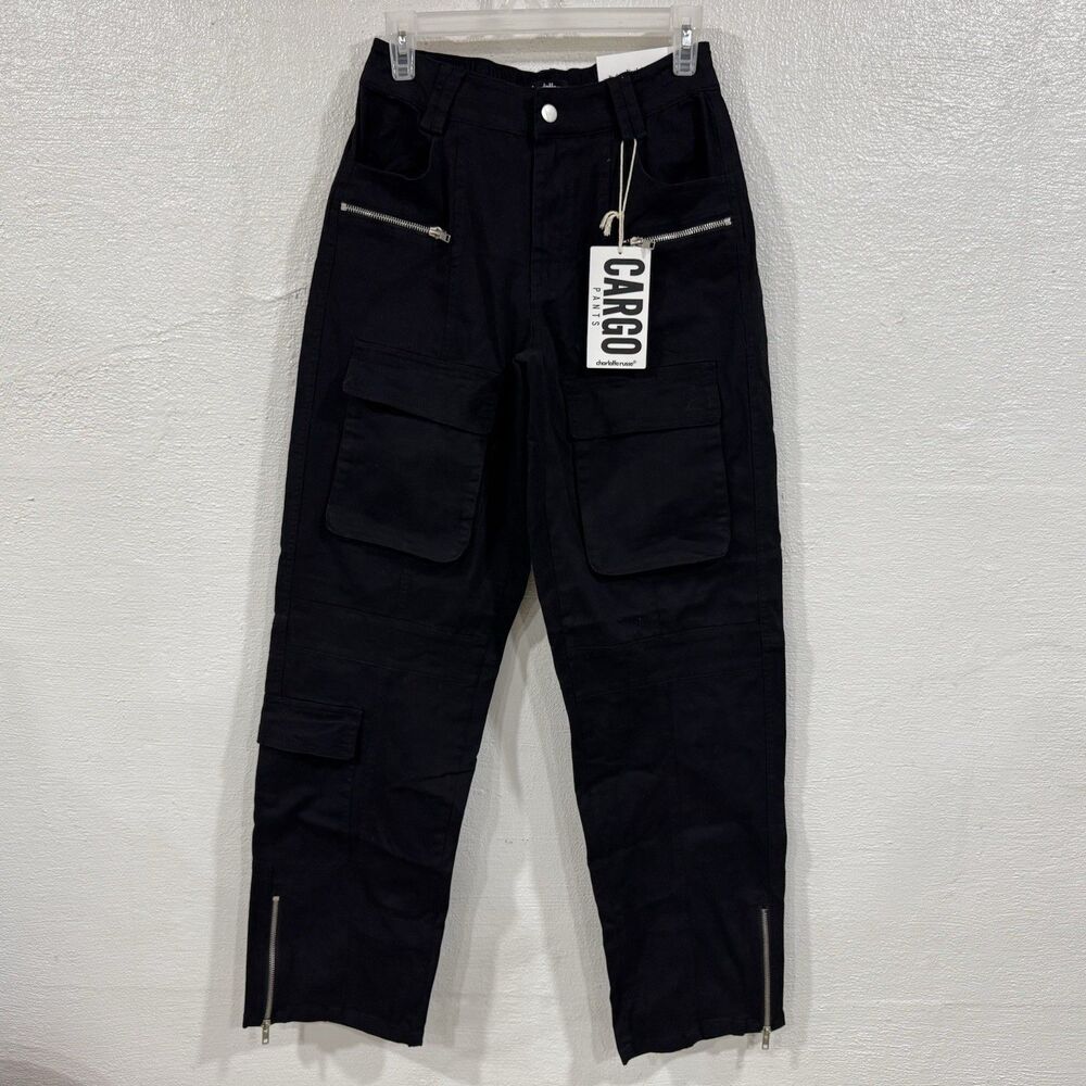 Charlotte Russe Black Zippered Cargo Pants Size S NWT